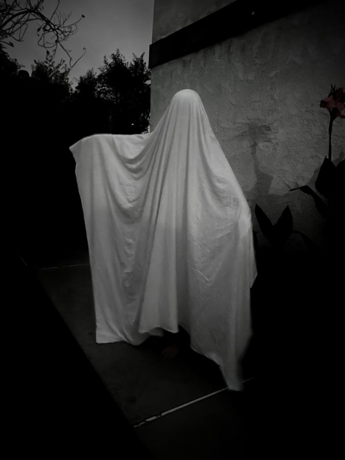 A terrifying ghost captured at night in an unsuspecting victims yard