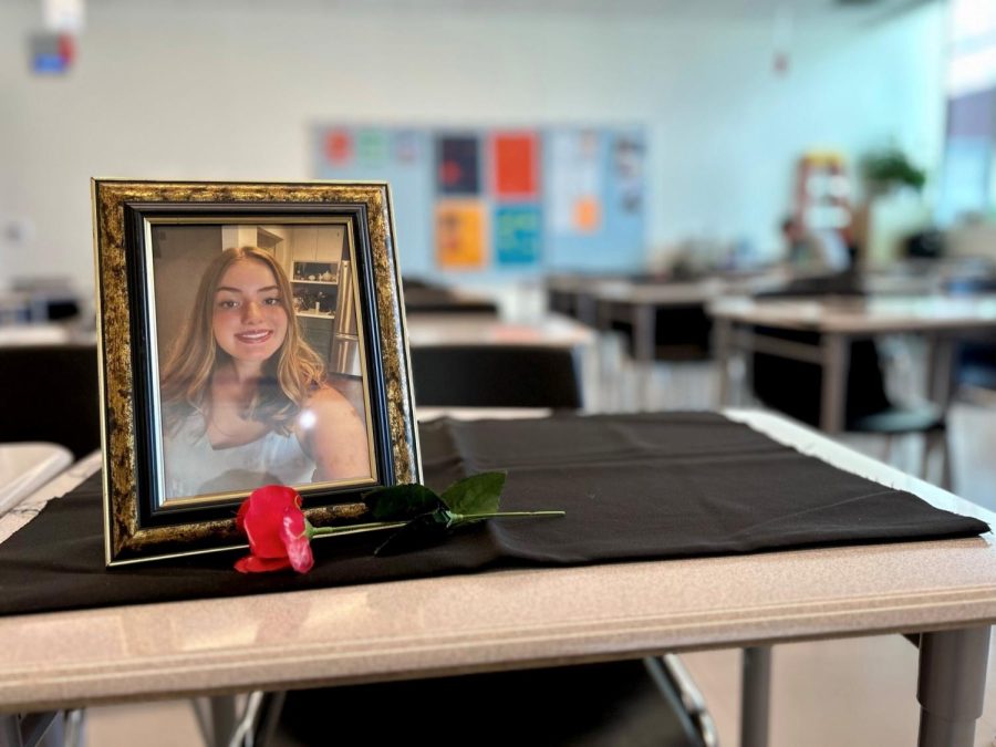 A memorial for senior Kenna Dougherty that was placed on her desk after she died.