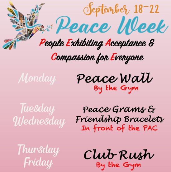 A poster sent in the weekly school email by Principal Kraus in order to promote Peace Week among students and parents.
