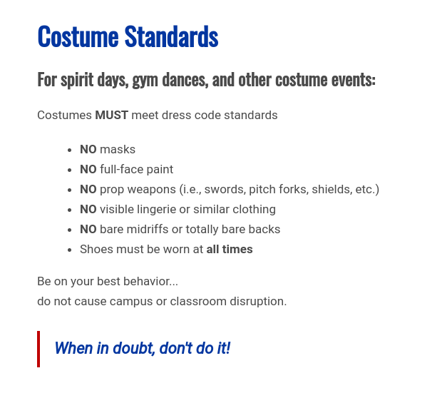 the LAHS costume standards available on the school wesbite.