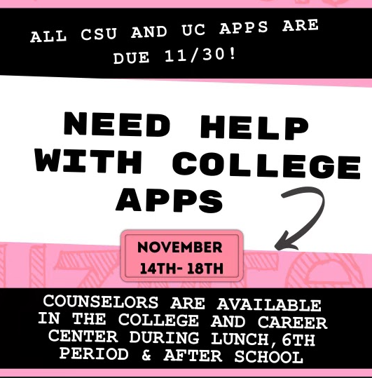 Notification note created by our school counselors at the college and career center