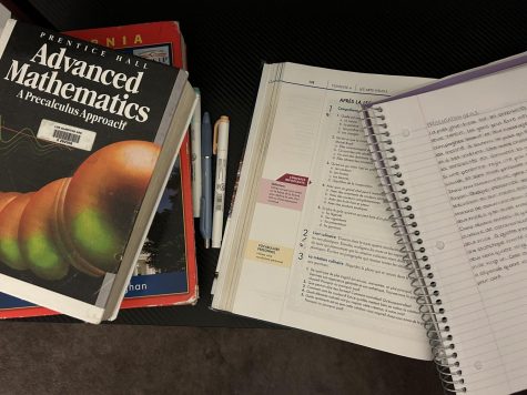 A seniors textbooks, notes, and other study materials for fall finals. 