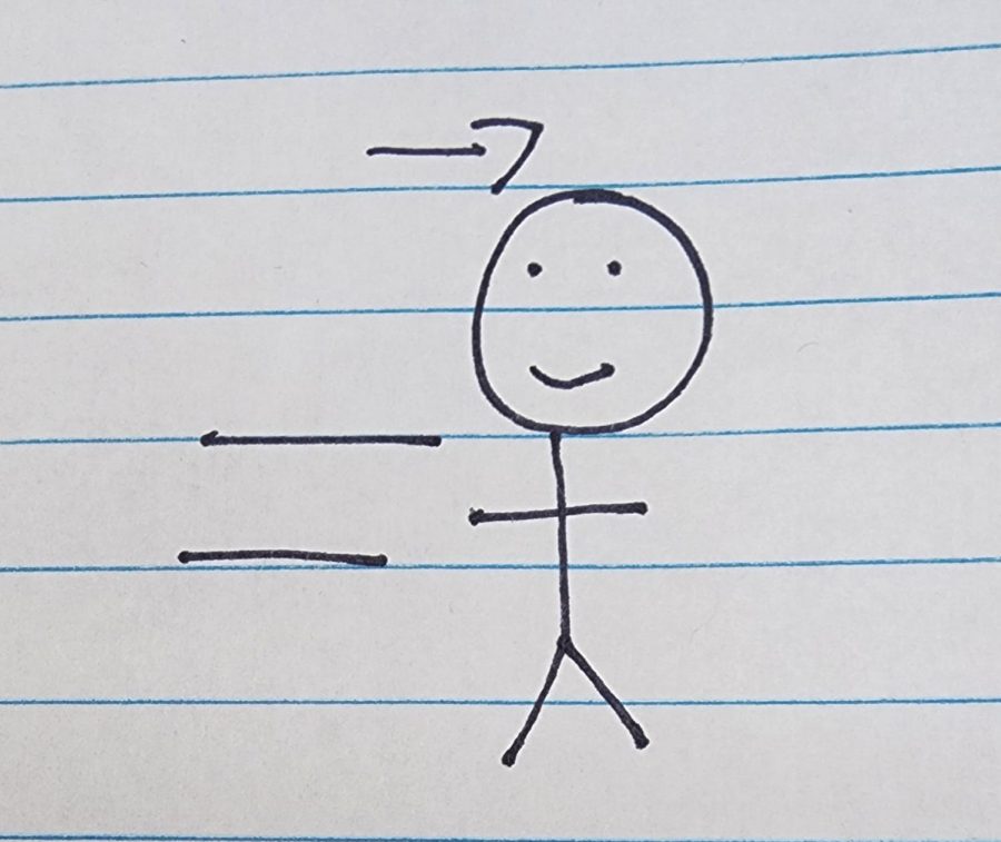 A stick figure running. 