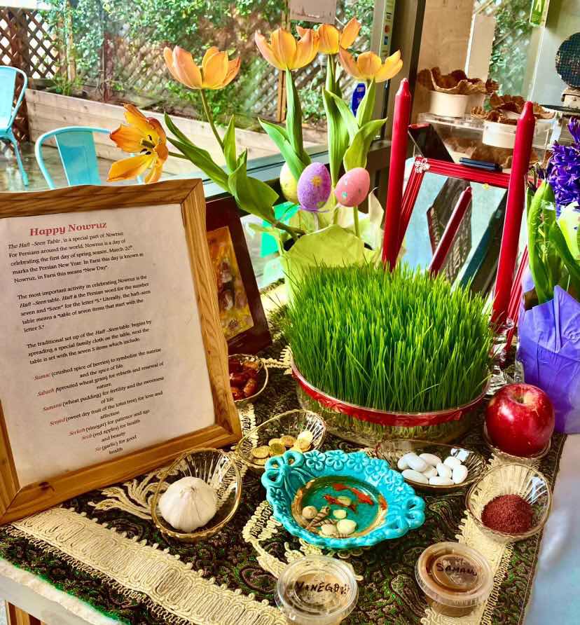 Haft-sin table used in Nowruz celebrations to represent the new year. 