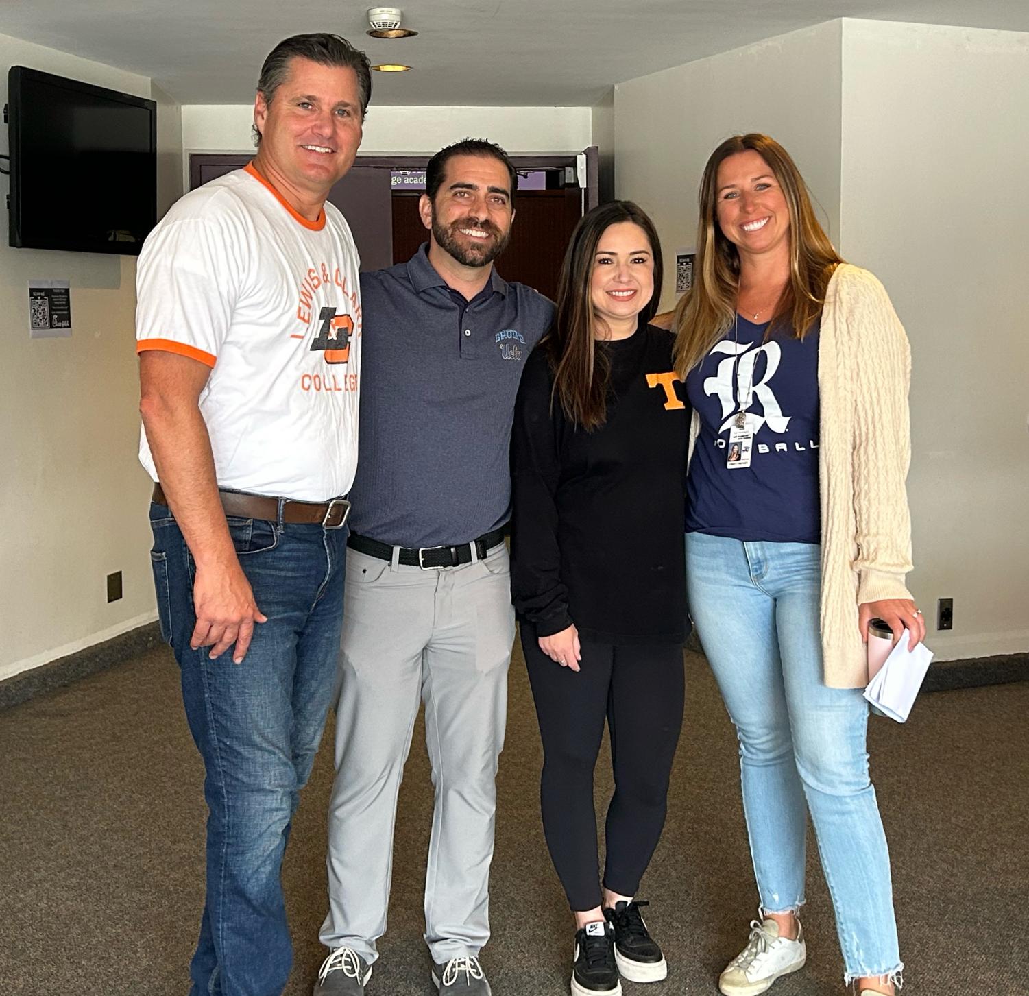 LAHS counselors and Army veteran Mr. Riehm (left) posing for a photo after a college prep event. 