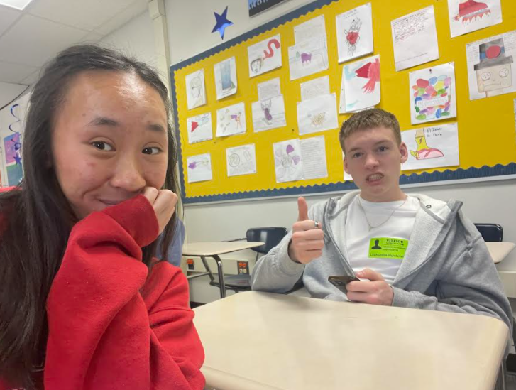 Student host Ashley Woo with her Danish exchange student in class