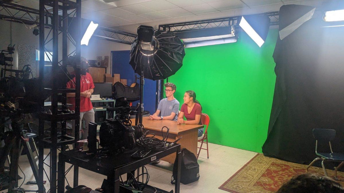 Anchors Bella Kim and Owen Silverman film segments for the first episode of Griffin Gazette Live. 