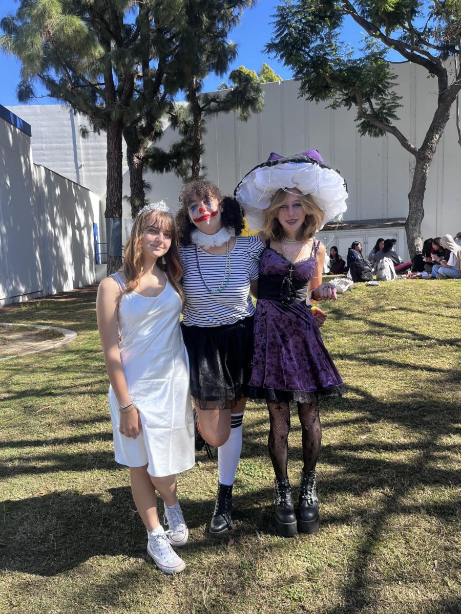 These three freshman girls had very unique costumes! Clara Burne was a princess, Ella Cox was a clown, and Riley Kuhlendahl kicked it off with a spooky but pretty look. 