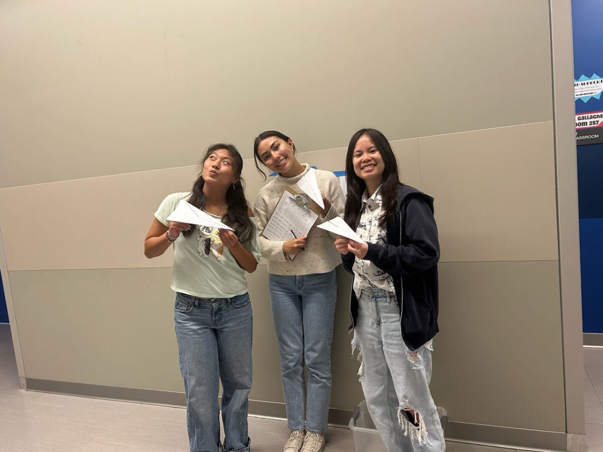 Students in AP Physics C were assigned to build their own paper airplanes in a tournament of paper airplane mini golf. 