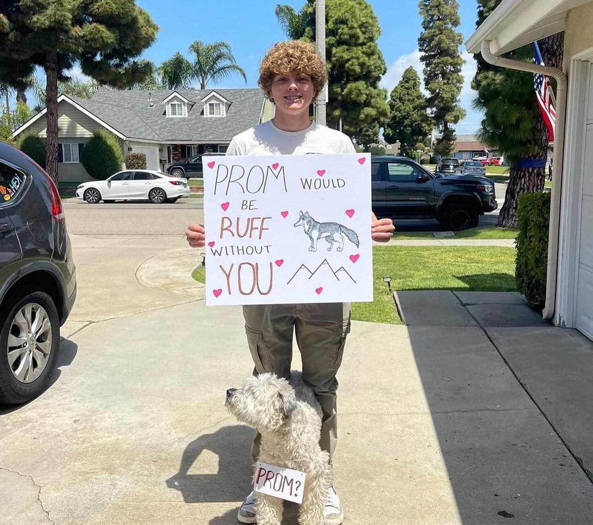 Brock Shriver and his dog promposed to Jamisen Penick in a creative and fun way.