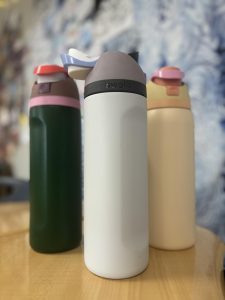 The Owala waterbottles are BPA-free with a classic stainless steel design. 