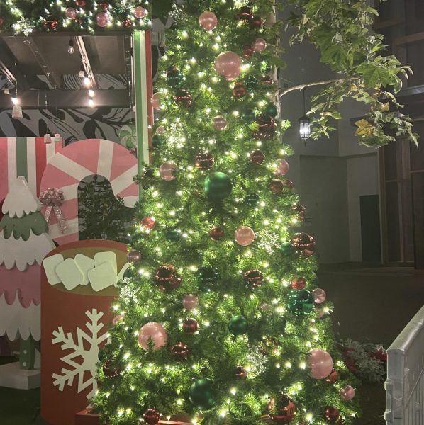 Christmas decorations and lights at Cinemark Century Huntington Beach.