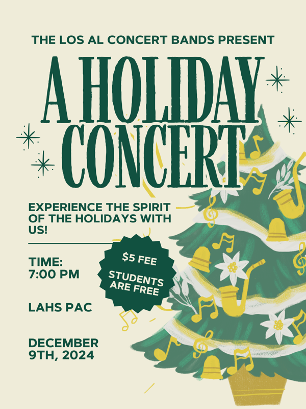 A flier depicting LAHS concert band's holiday concert, next Monday at 7 p.m.