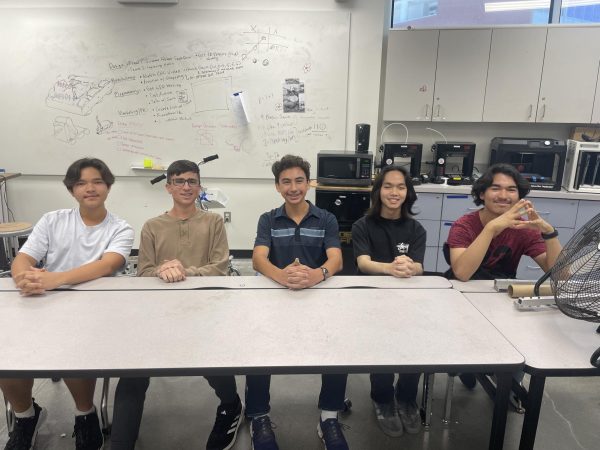 Club organizers from Innovation Club in room 760 who have helped make this year's STEM Expo possible. (From left to right, Michael Greene, Ethan Goddard, Hoss Harman, Nathan Tang, Emilio Lopez)