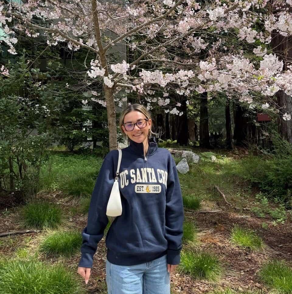 Sporting UCSC memorabilia, Liv Fassoth pursues a career in neuroscience at UCSC (Photo courtesy of Liv Fassoth).