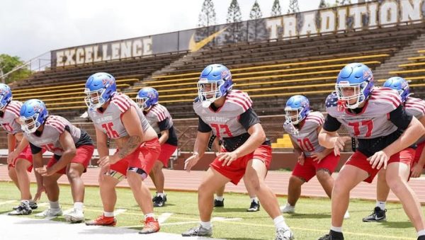  “I’m ready to compete and win this week with my teammates," said Beckham Hofland, varsity tight end and kicker. After landing in Oahu on Wednesday, the team got straight to work practicing and training for Friday's game. (Photo courtesy of the LAHS Football Instagram)
