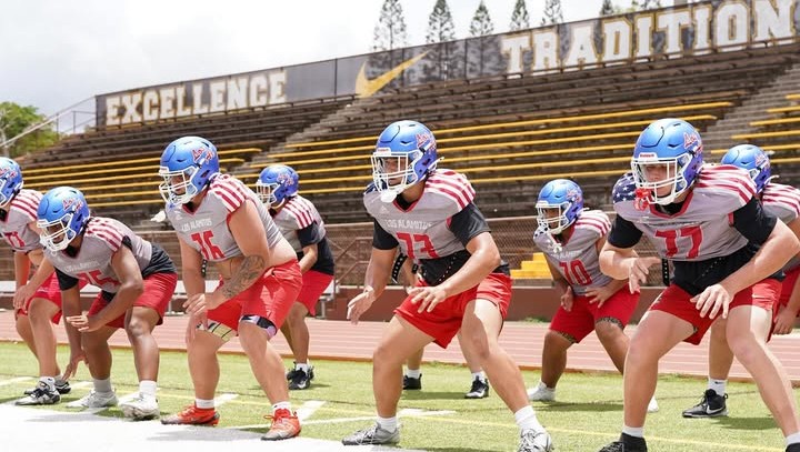  “I’m ready to compete and win this week with my teammates," said Beckham Hofland, varsity tight end and kicker. After landing in Oahu on Wednesday, the team got straight to work practicing and training for Friday's game. (Photo courtesy of the LAHS Football Instagram)
