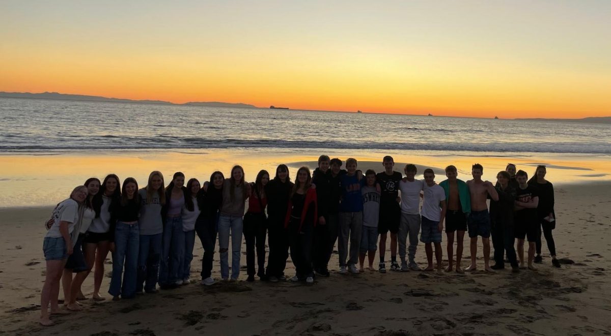 LAHS and German students pose for a photo at a bonfire the night before German students returned went home.