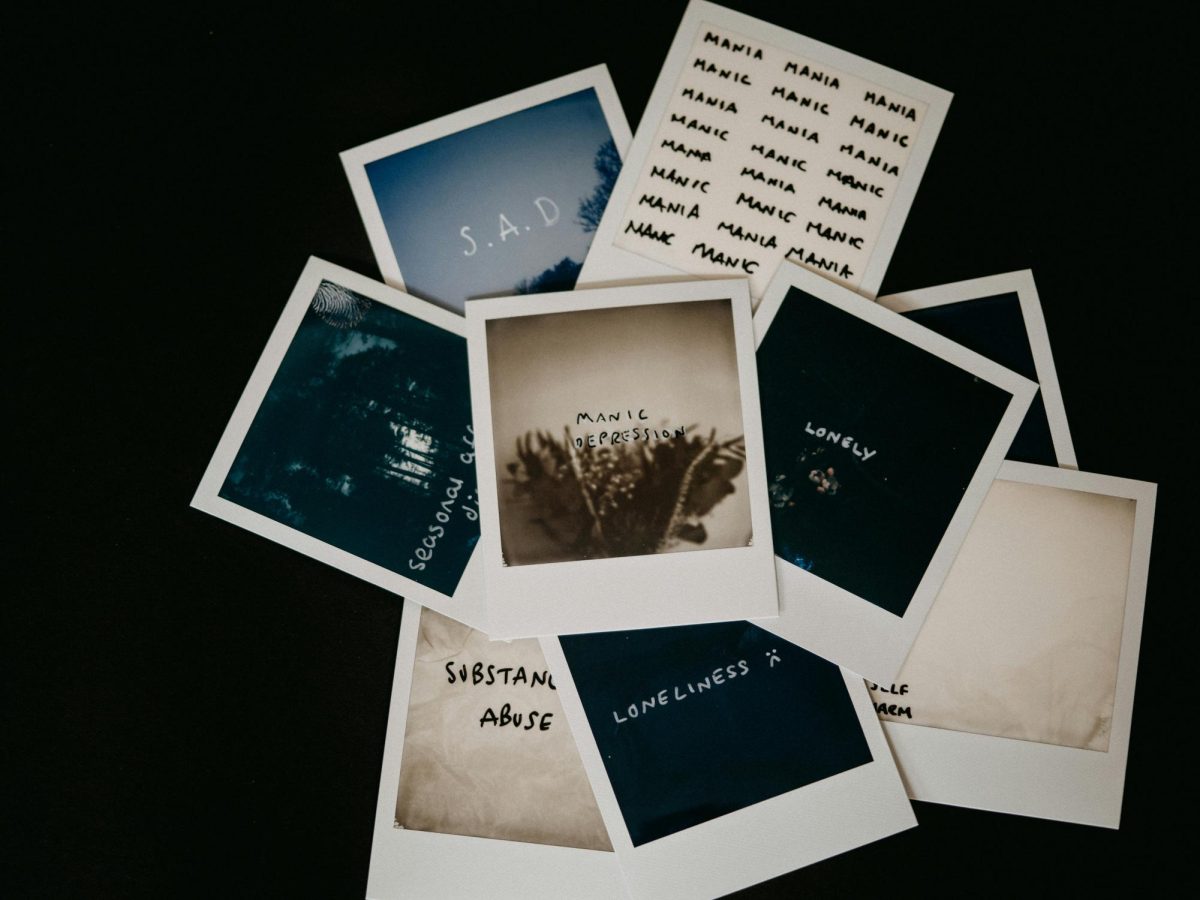 A photo of pictures showing psychological terms that are commonly misused and overused. 