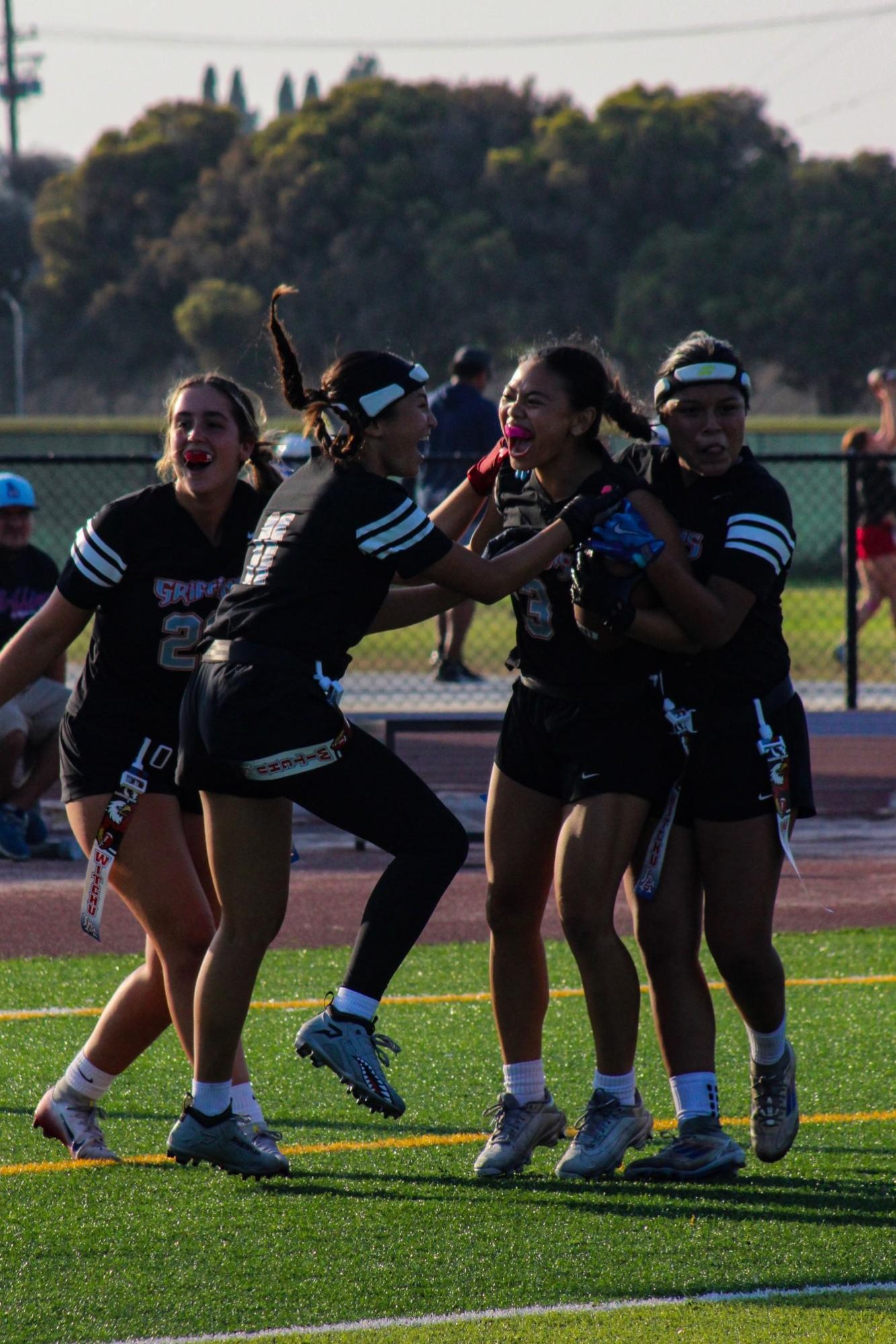 LAHS girls flag football is committed to playing hard and celebrating harder. (Photo courtesy of Kai Rolland-Engel)