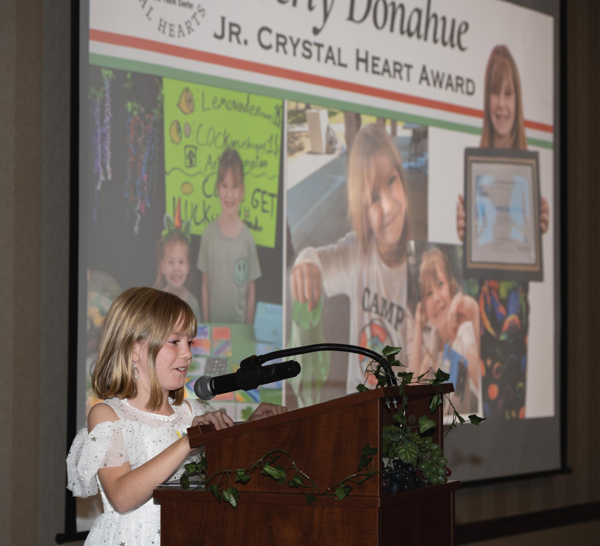 Everly Donahue received the Junior Crystal Hearts award for her dedication to helping others that started with a lemonade stand. (Photo courtesy of Tim De Shazer)

