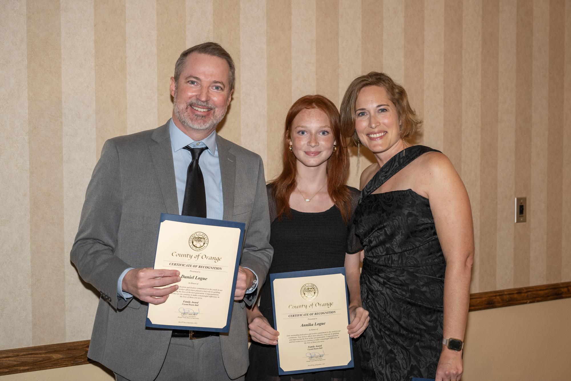 The Logue Family received this year’s Crystal Hearts Family award. (Photo courtesy of Tim De Shazer)

