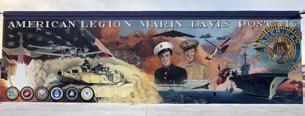 The 12-foot by 54-foot mural honors the armed forces and two Los Alamitos service members who were killed in action during WWII.