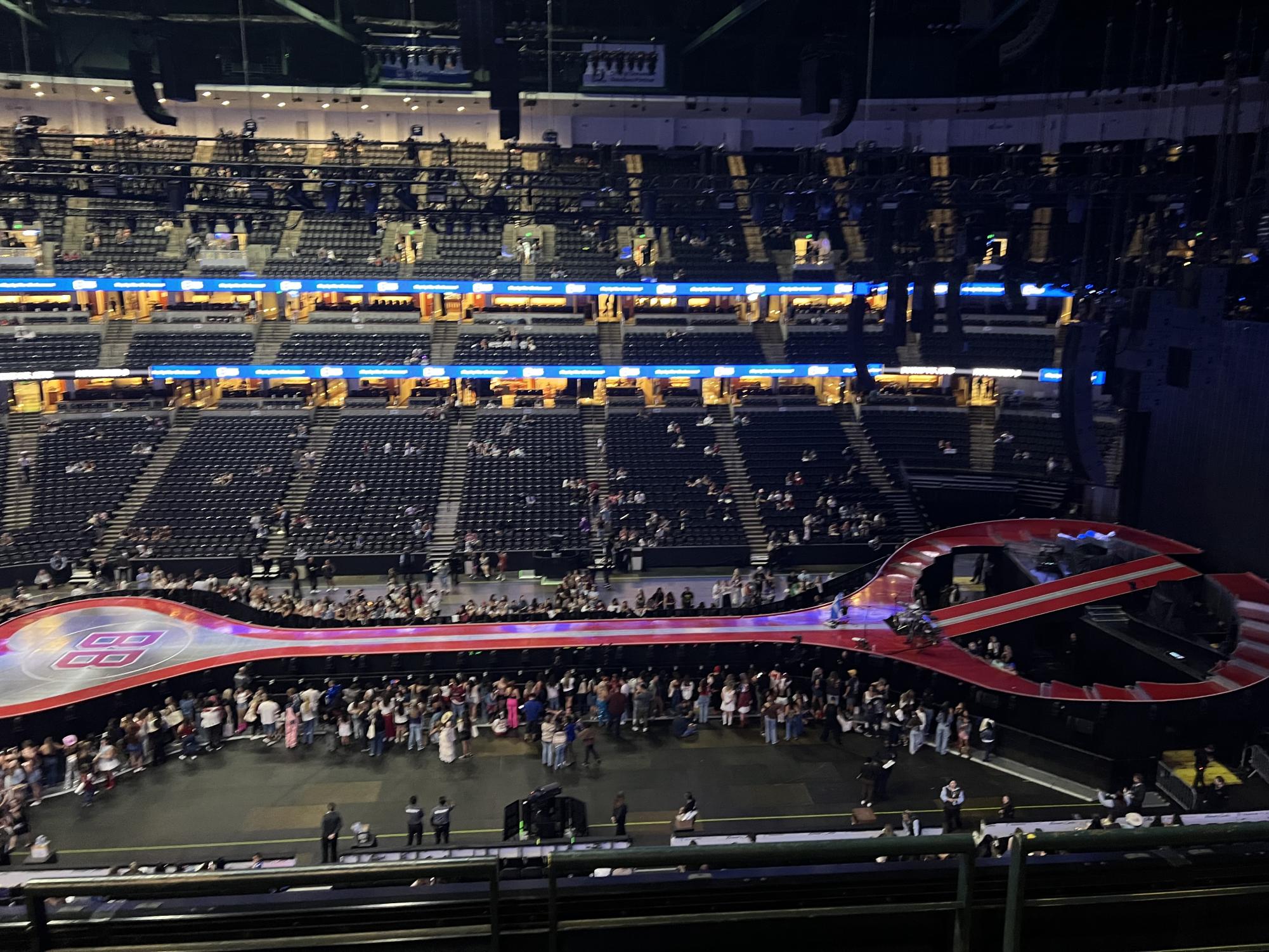 Brooke Combe's band was set up as fans arrived at the arena for the show. 