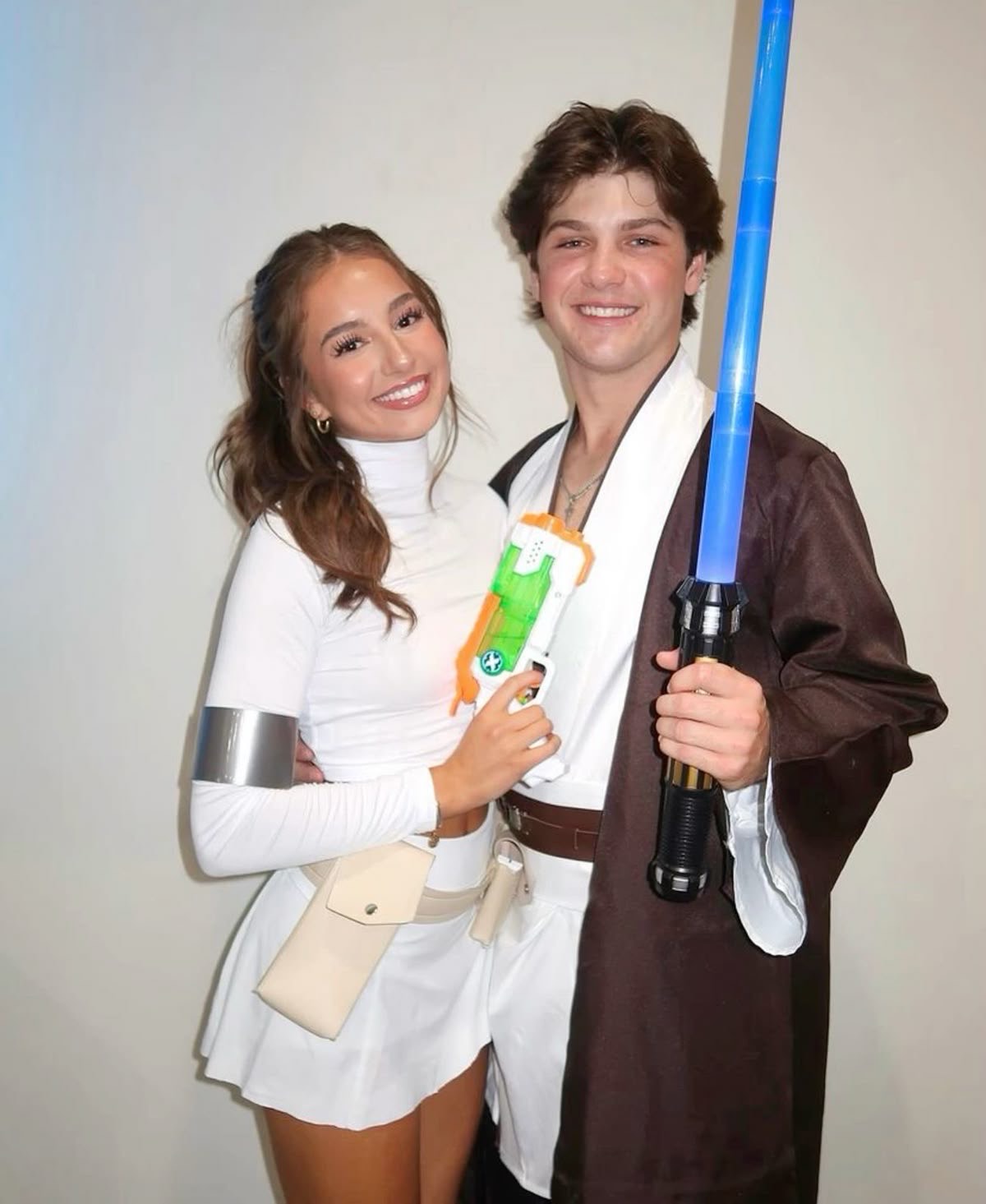A "couple costume" inspired Padme and Anakin from the "Star Wars" movies.