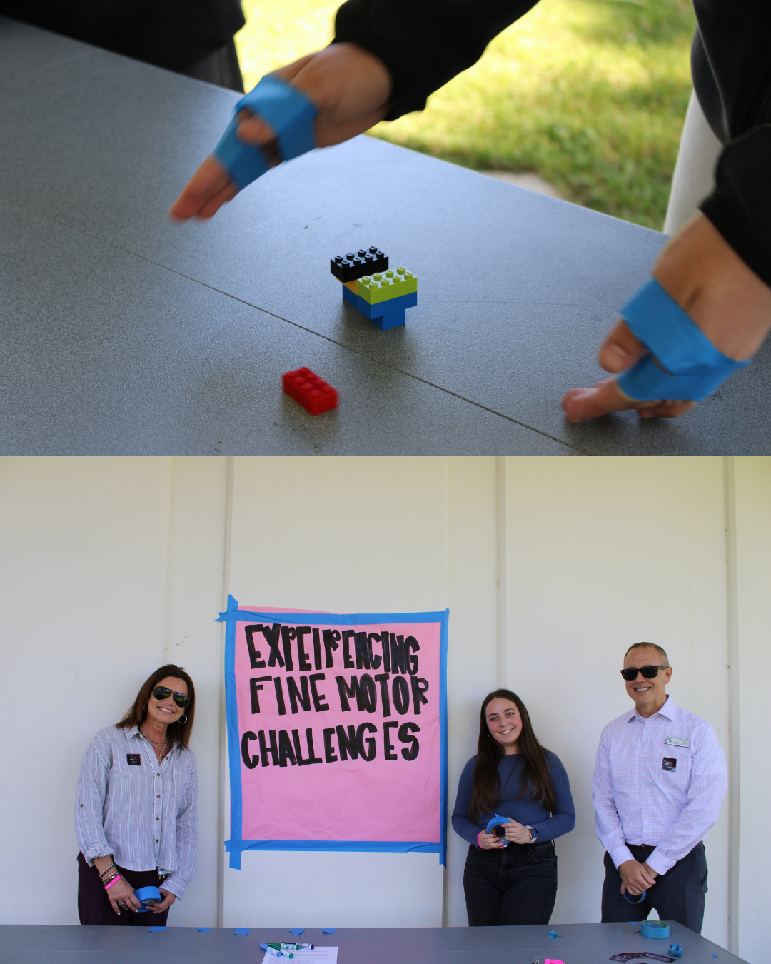 Students taped their hands in various positions, which made preforming basic tasks difficult. 
