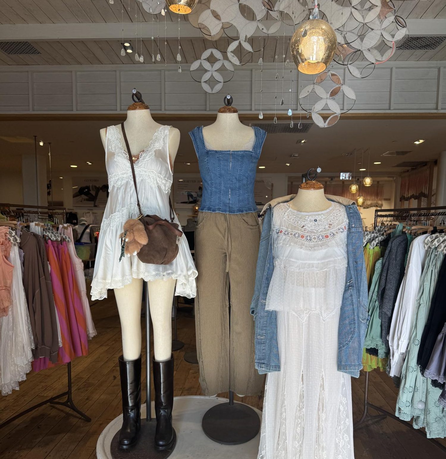 Many retail brands, such as Free People, brought in eye-catching denim, opulent charms and bohemian flares for spring.