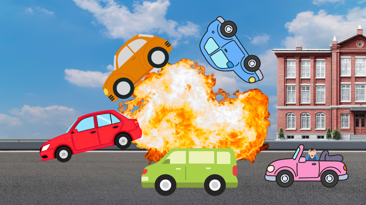 Cars collide during school drop off and cause an explosion.