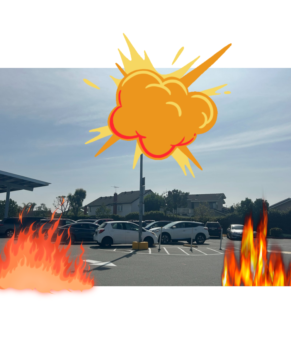 A picture of the LAHS school parking lot, exploded and blown up by the terrible LAHS drivers. 
