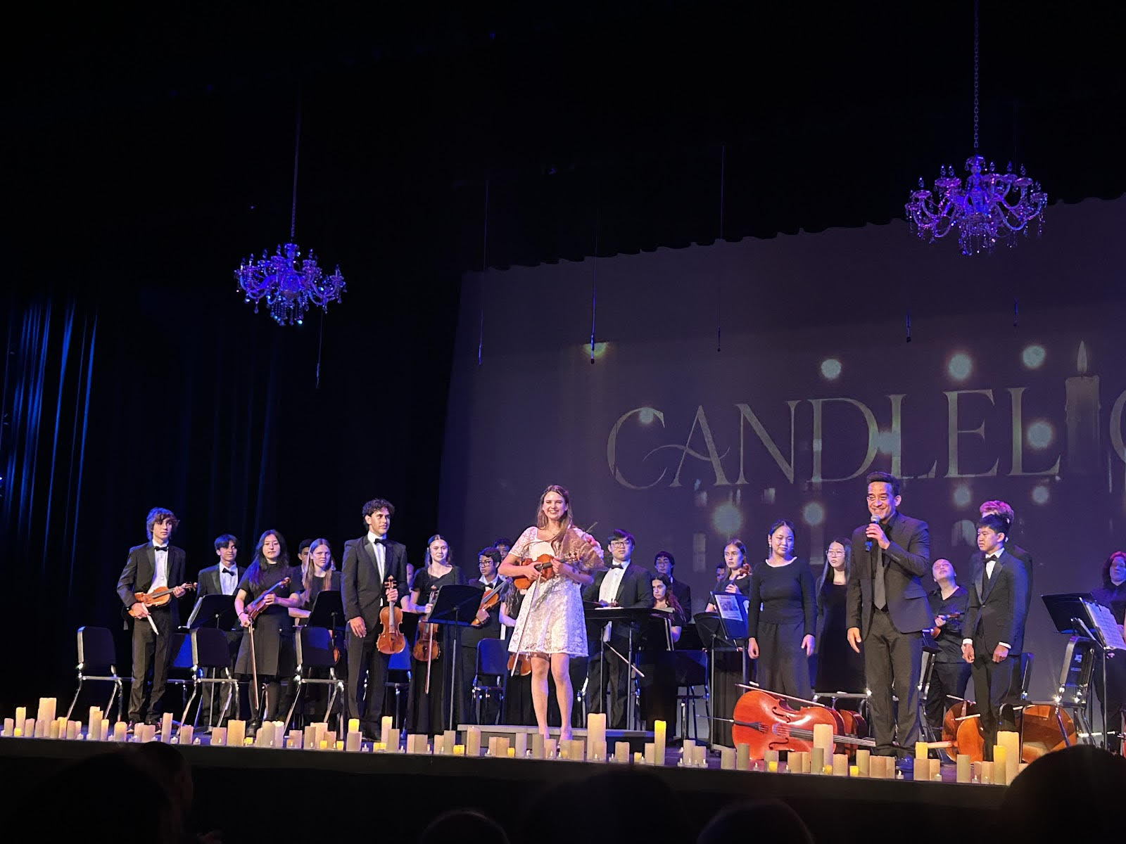 A picture of the LAHS Chamber Orchestra with Karolina Protsenko.