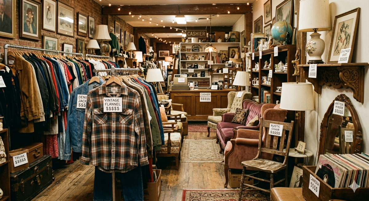 Vintage products are reeling in customers who are eager to spend all of their money in one trip to the thrift store. (Photo created via Gemini)